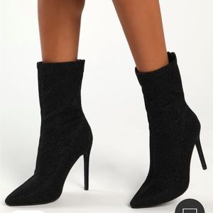 NEW! Odien Black Glitter Pointed-Toe Mid-Calf Sock Boots.